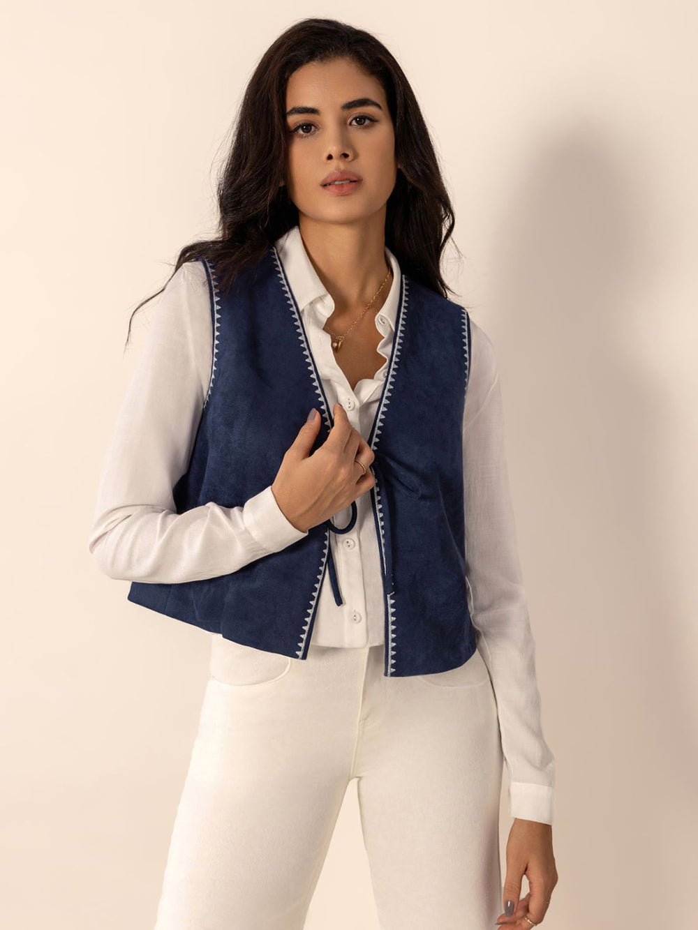 Tied Contrast Trim Vest - felvior