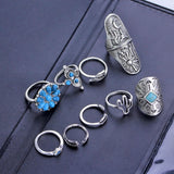 Alloy Turquoise 9-Piece Ring Set - felvior