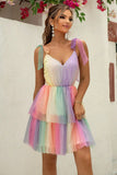 Gradient Tie-Shoulder Layered Dress - felvior