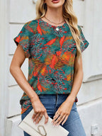 Printed Round Neck Short Sleeve Top