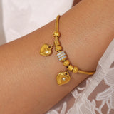 18K Gold-Plated Rhinestone Heart Charm Bracelet - felvior