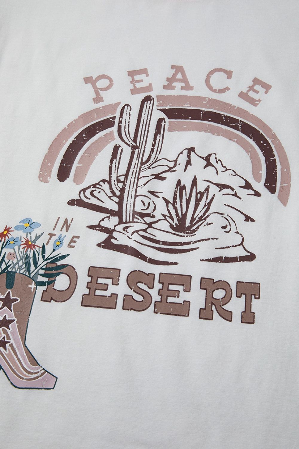 Peace Desert Graphic Asymmetric Printed Patchwork Sleeve Top