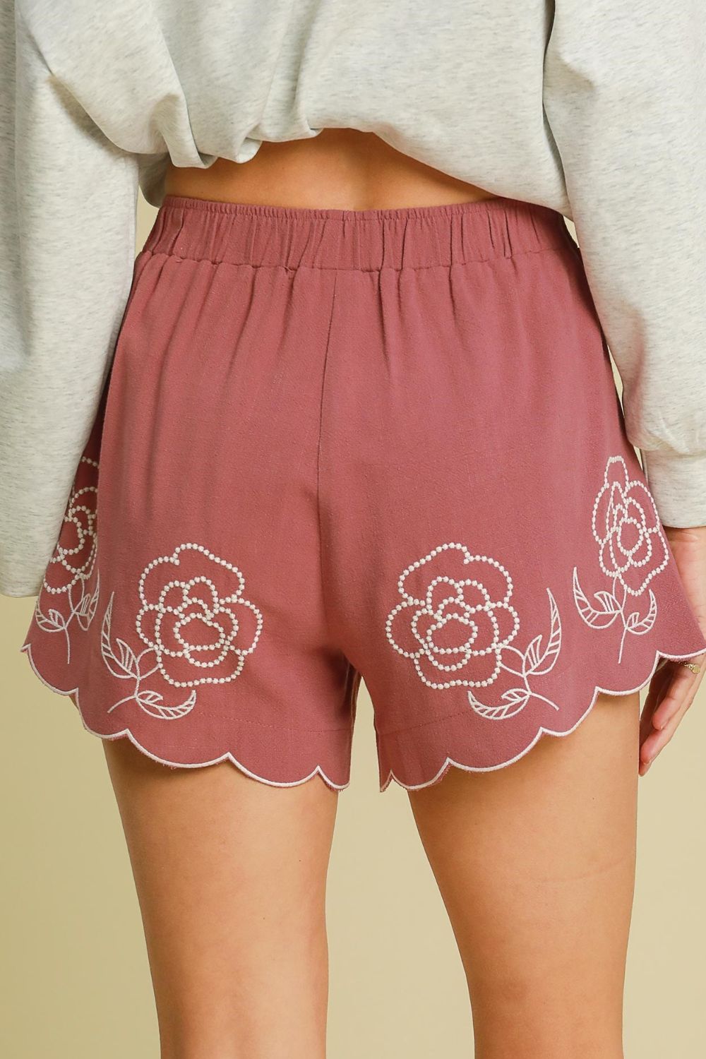 Umgee Full Size Linen Blend Shorts with Floral Embroidered Details Plus Size - felvior