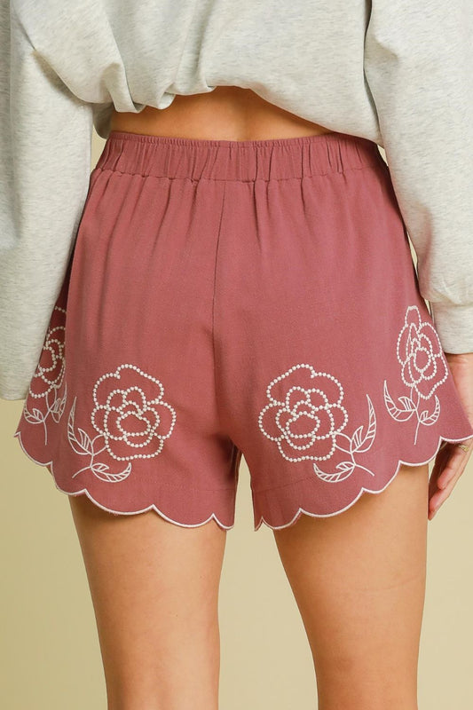 Umgee Full Size Linen Blend Shorts with Floral Embroidered Details Plus Size - felvior