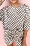 Checkered Round Neck Top and Shorts Set - felvior