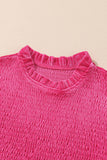 Smocked Round Neck Long Sleeve Dress - felvior