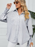 Striped Collared Neck Long Sleeve Shirt - felvior