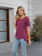 Round Neck Lace Short Sleeve T-Shirt