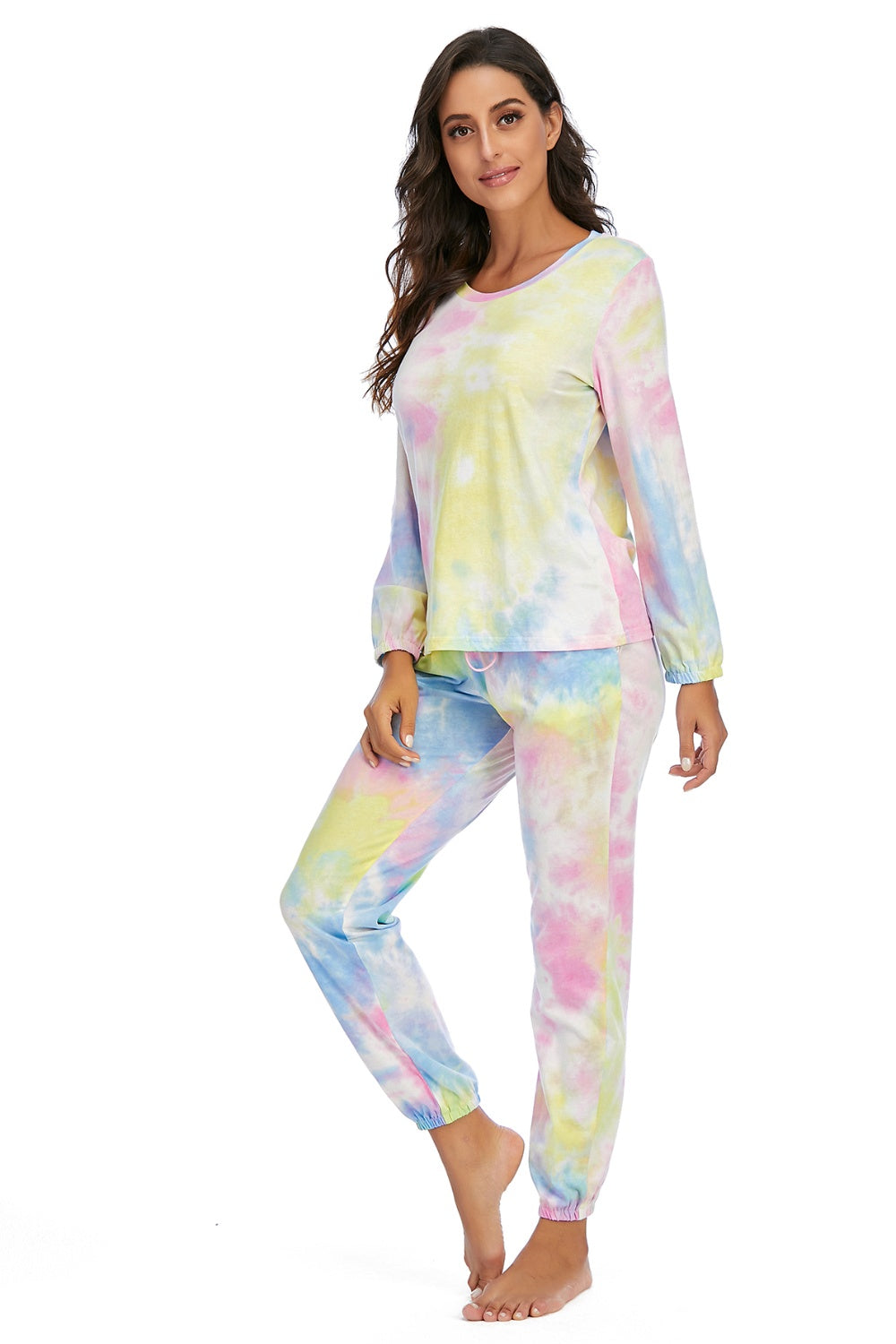 Tie-Dye Top and Drawstring Pants Lounge Set - felvior