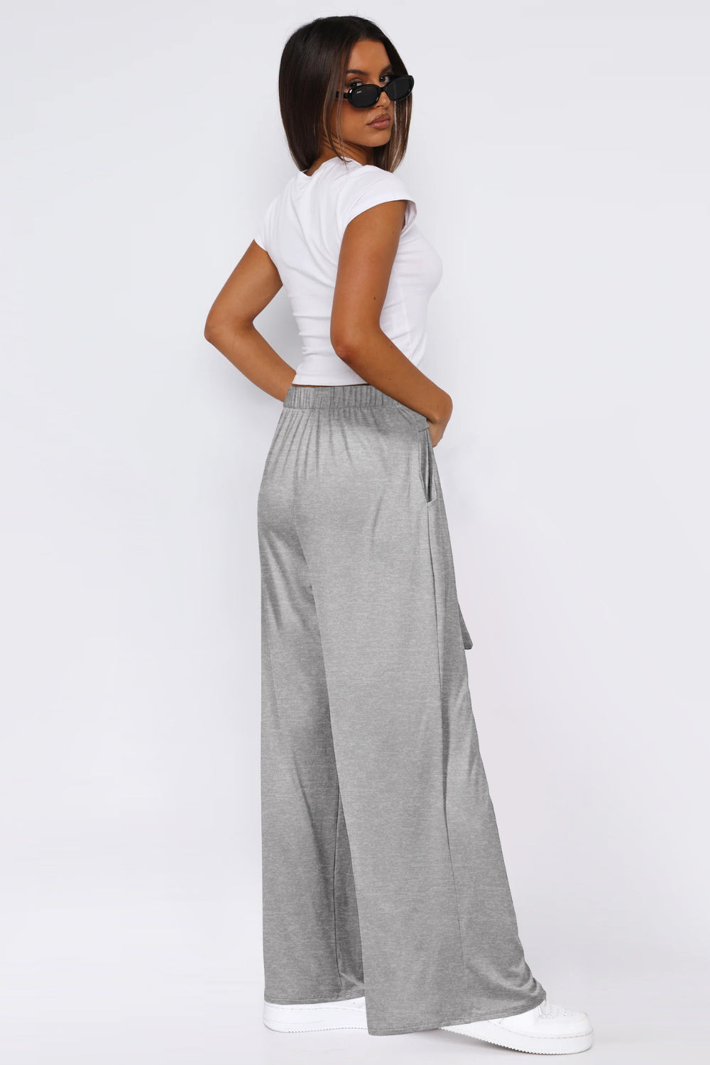 Tied Pocketed Wide Leg Pants