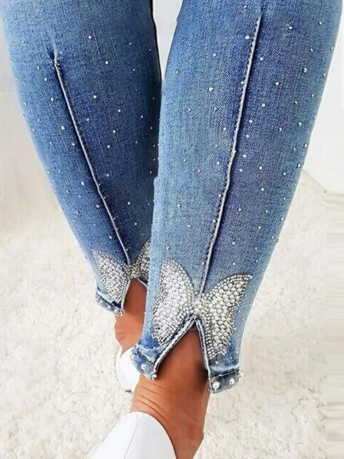 Rhinestone Butterfly Jeans with Pockets