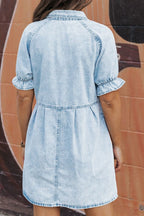 Mineral Wash Ruffle Sleeve Denim Dress