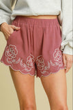 Umgee Full Size Linen Blend Shorts with Floral Embroidered Details Plus Size - felvior