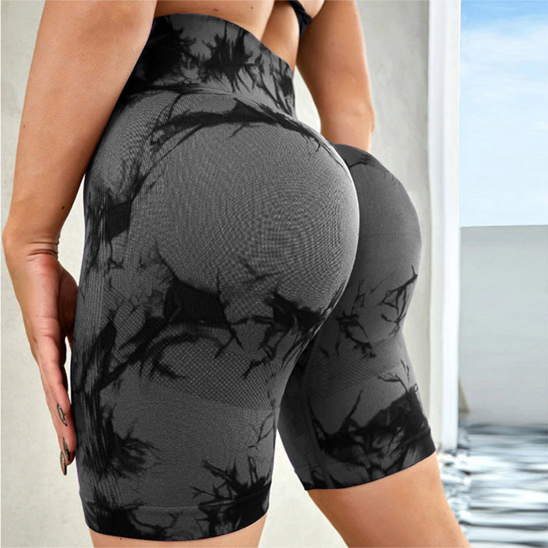 Tie-Dye High Waist Active Shorts - felvior