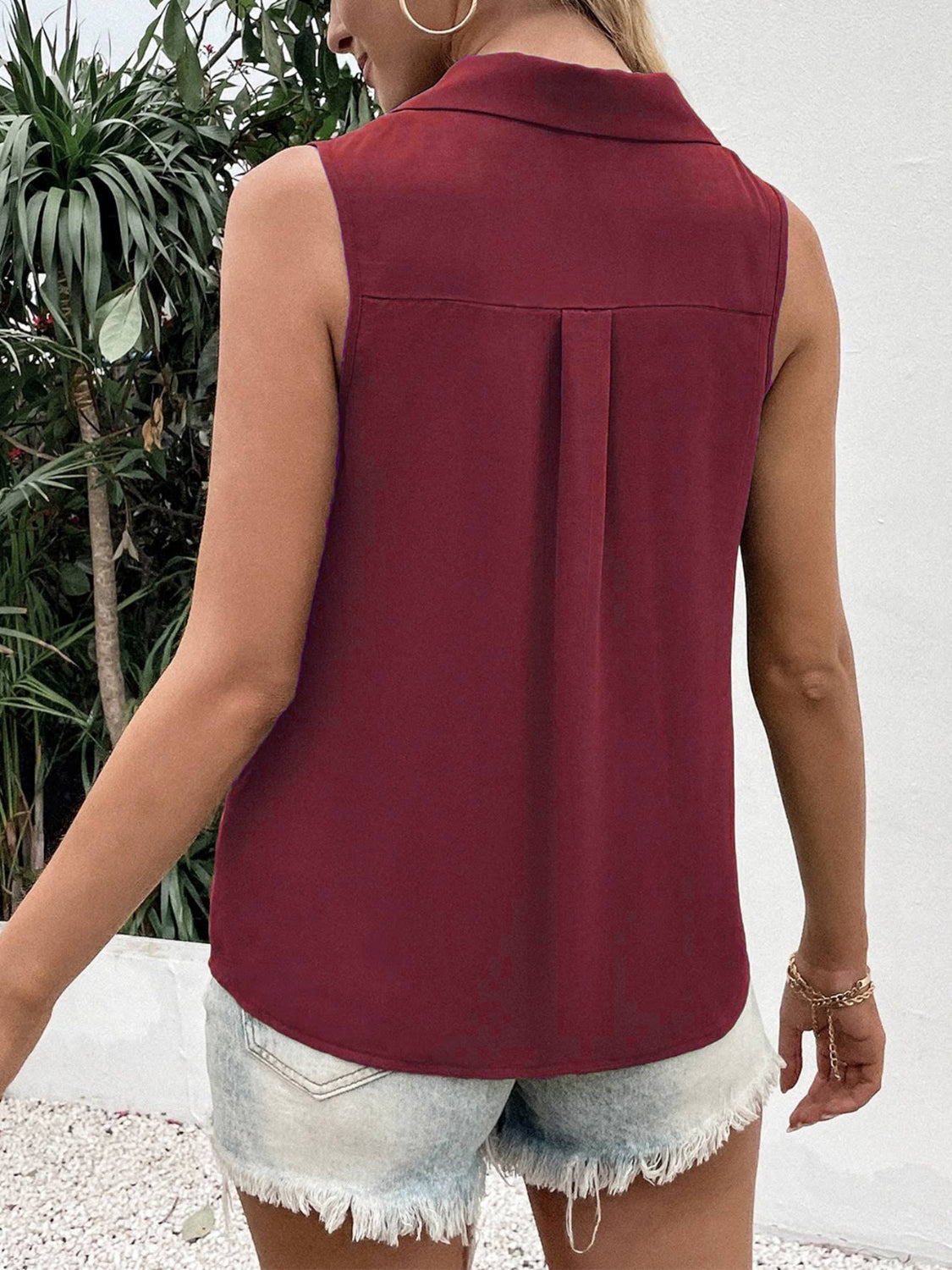 Full Size Johnny Collar Button Down Tank Plus Size