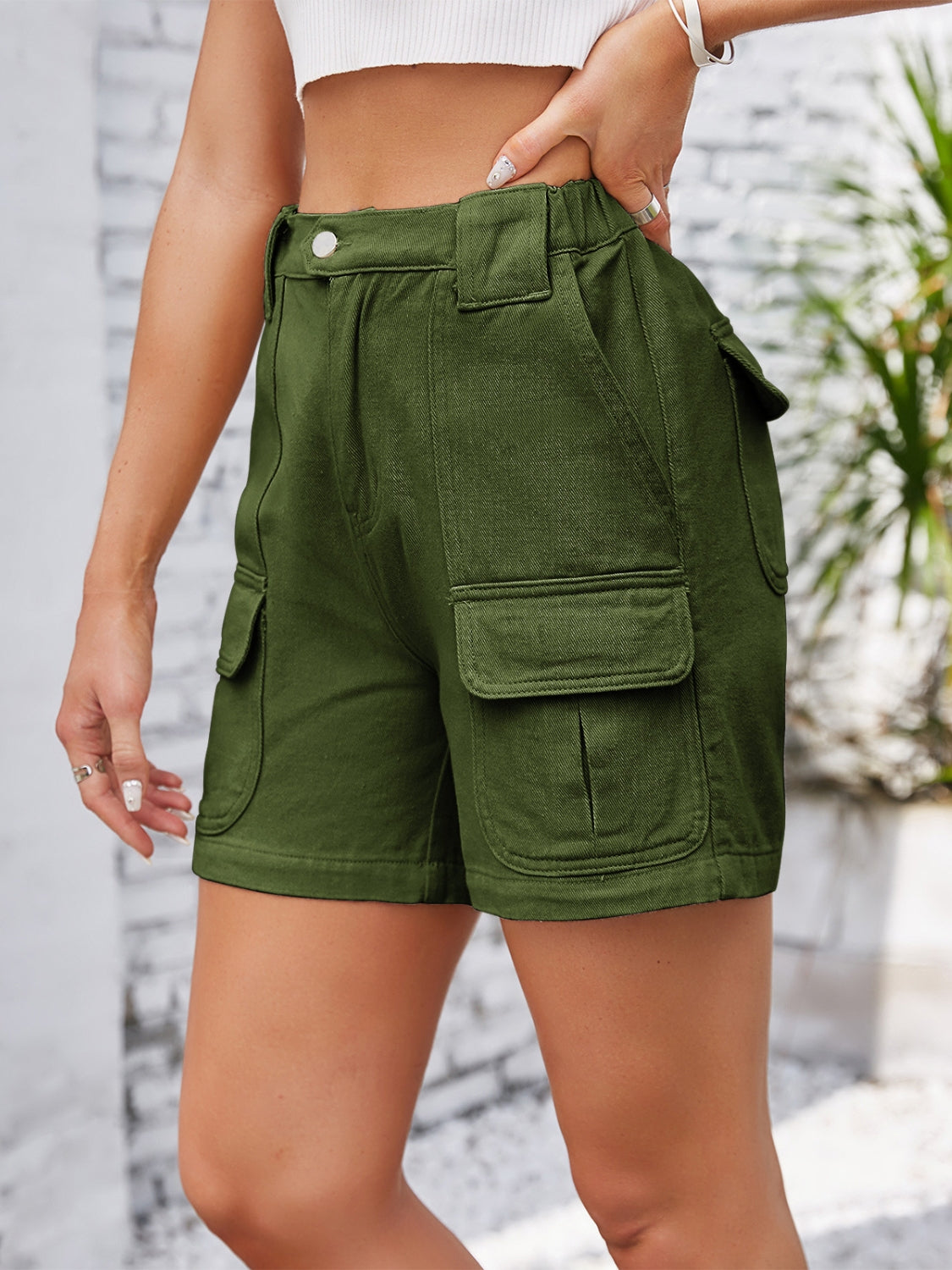 High Waist Washed Denim Shorts - felvior