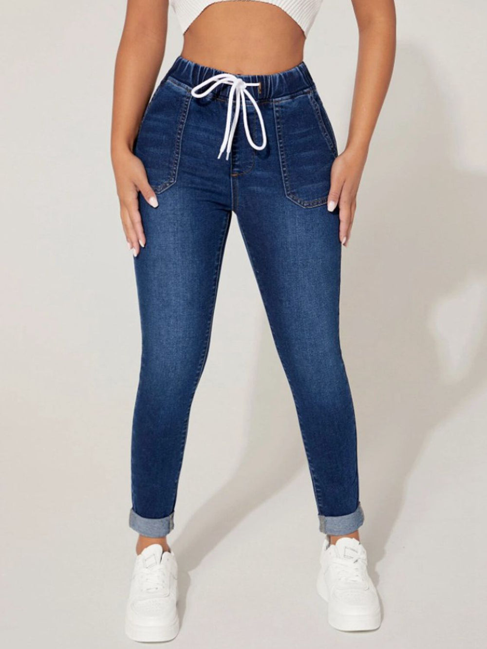 Drawstring Cropped Jeans - felvior