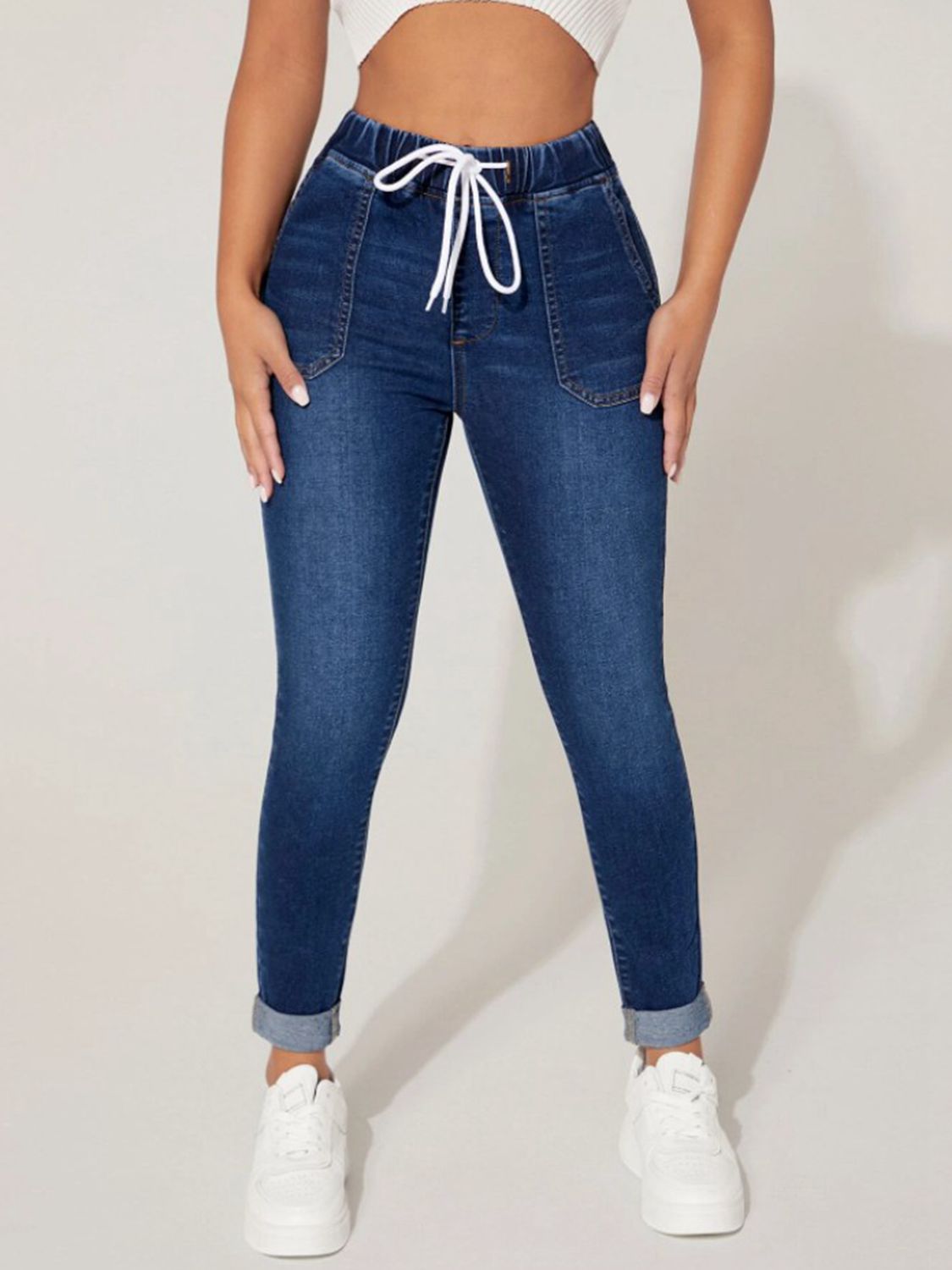 Drawstring Cropped Jeans - felvior