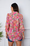 Floral Button Up Flounce Sleeve Shirt - felvior