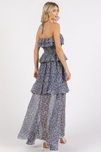 Mittoshop Ruffled Smocked Floral Halter Neck Maxi Dress