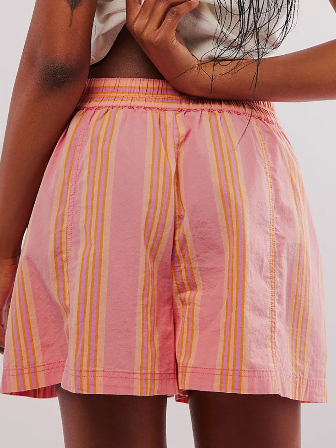 Striped Elastic Waist Shorts - felvior