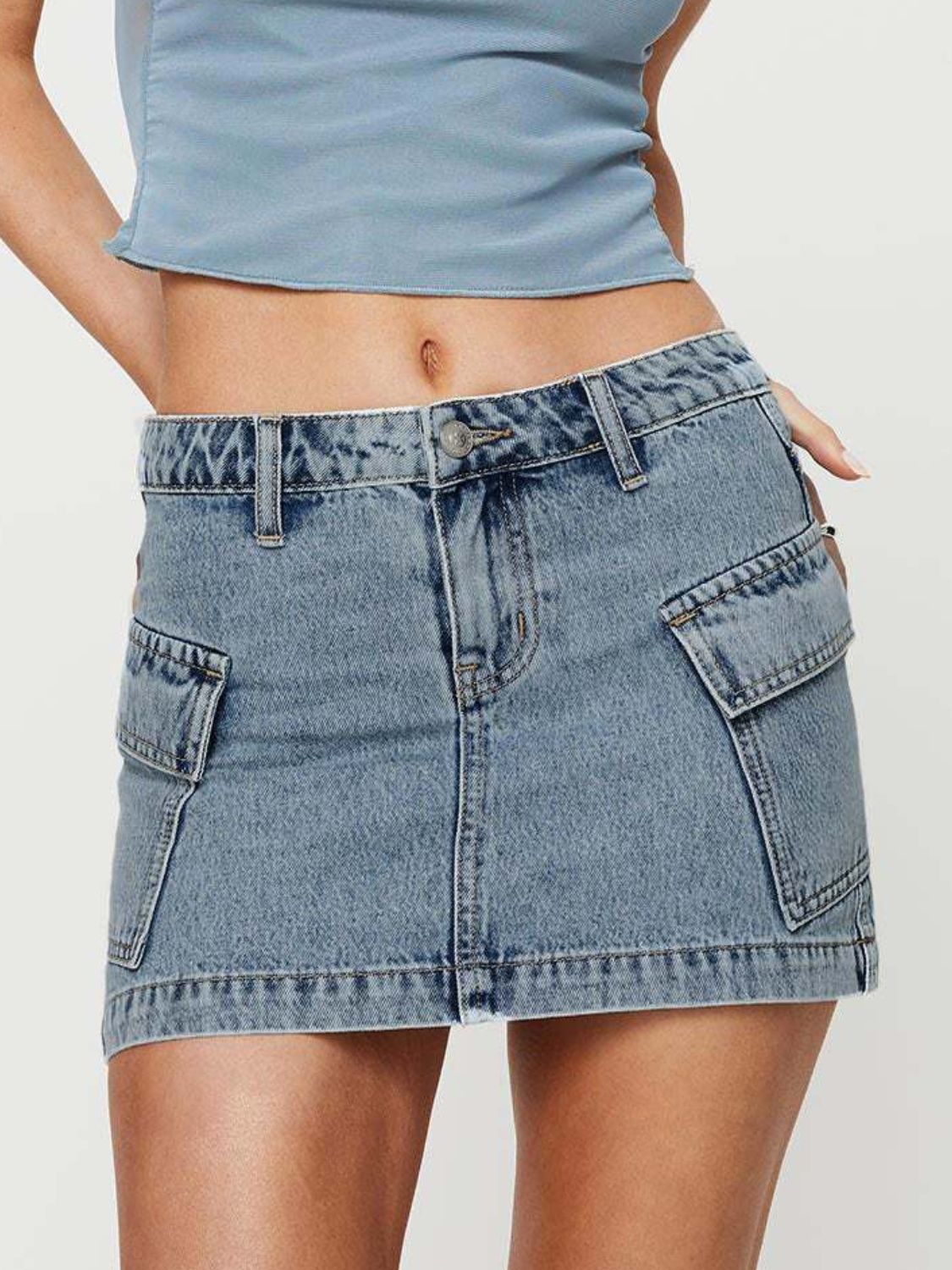 Mini Cargo Denim Skirt with Pockets - felvior