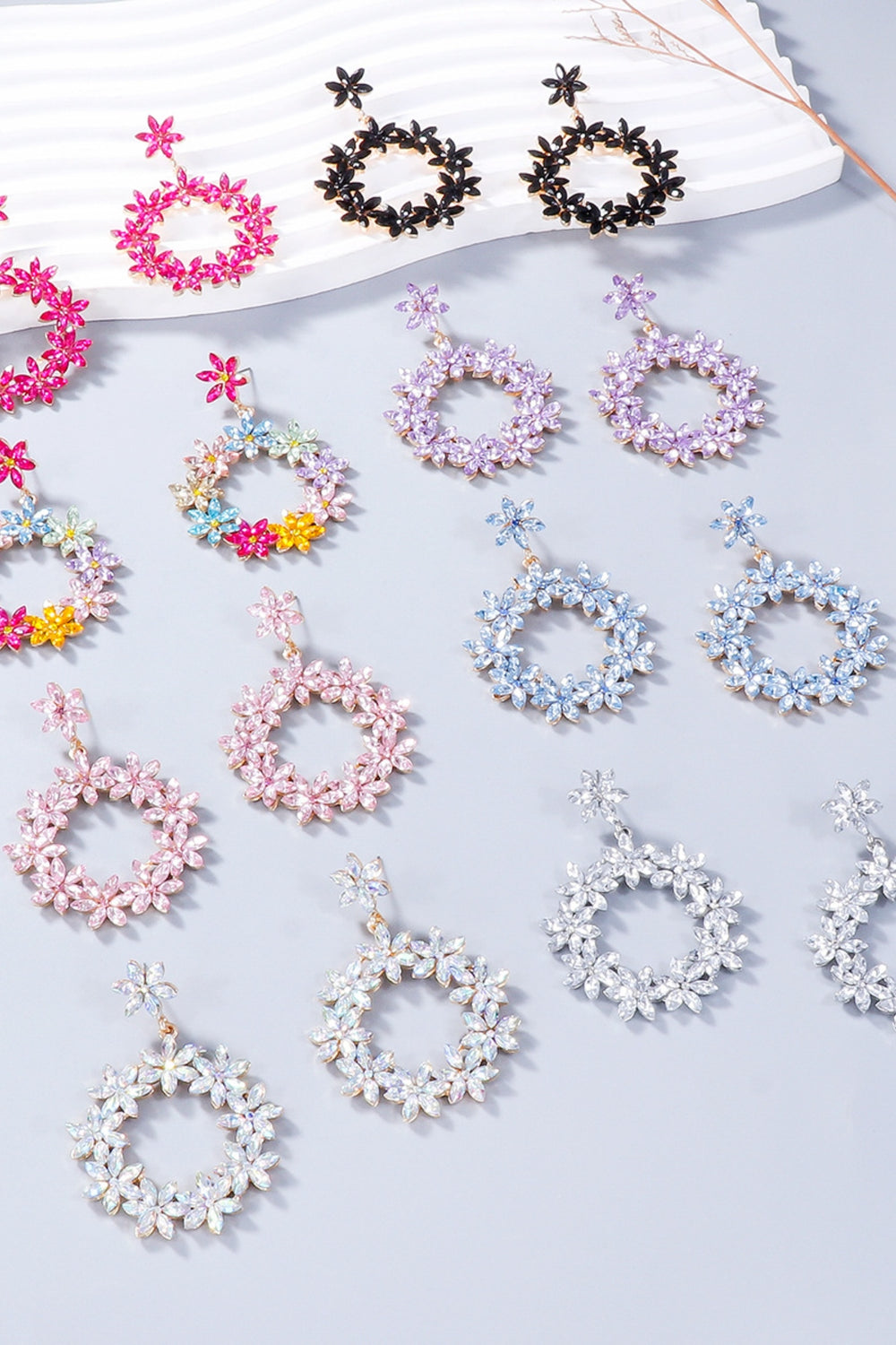 Rhinestone Flower Dangle Earrings - felvior