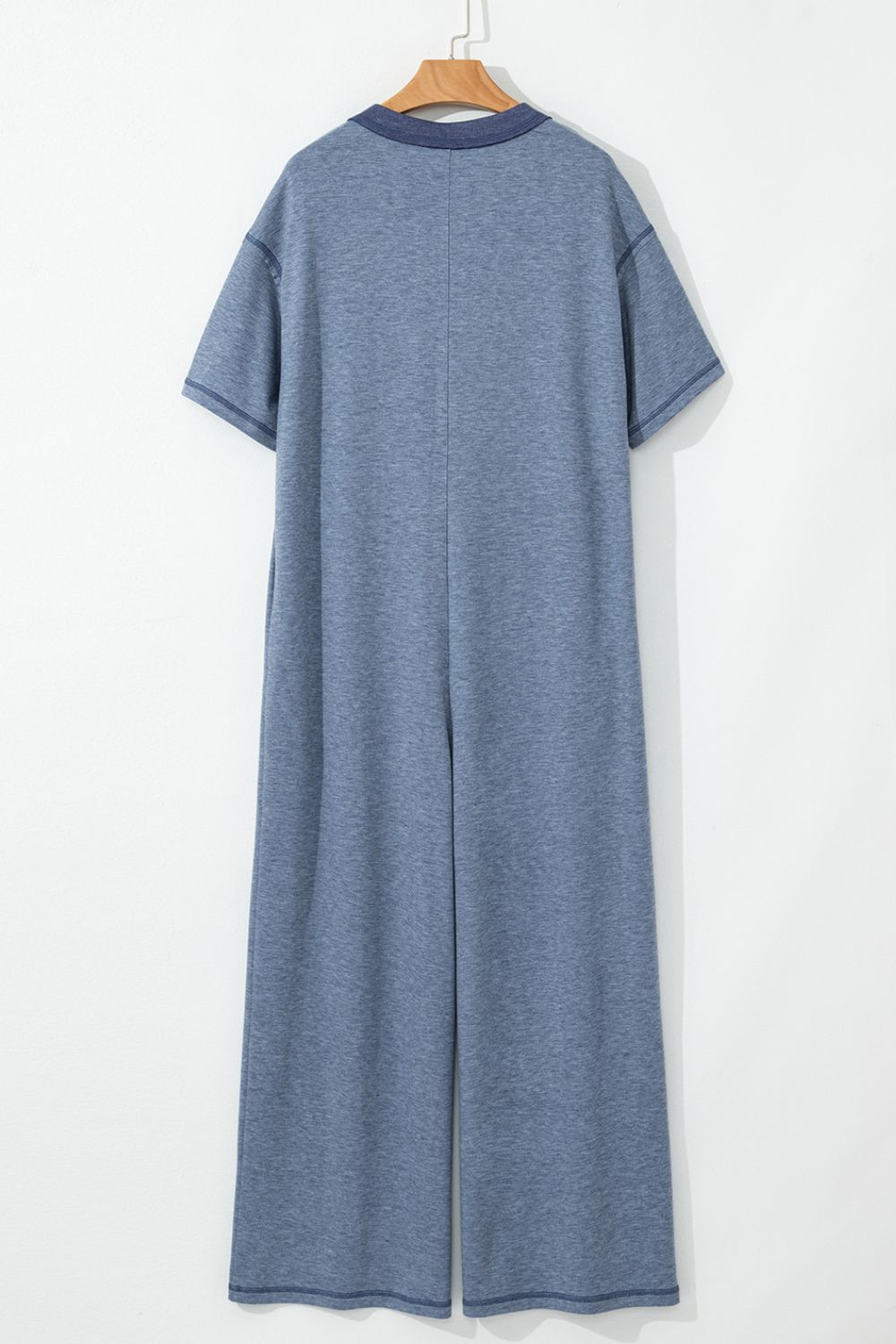 Placket Chest Pockets Short Sleeve Wide Leg Jumpsuit