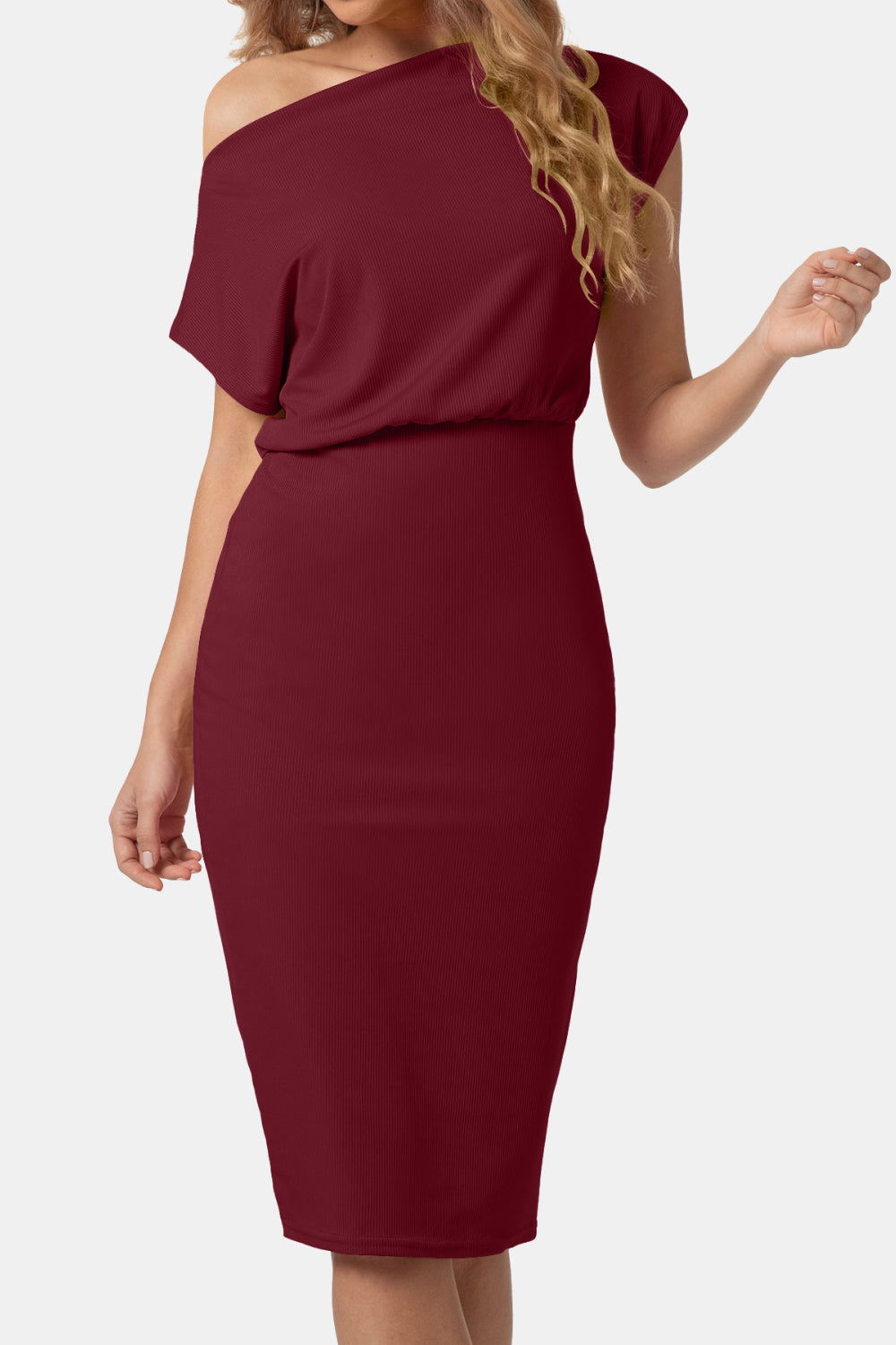 Boat Neck Short Sleeve Knee-Length Dress - felvior