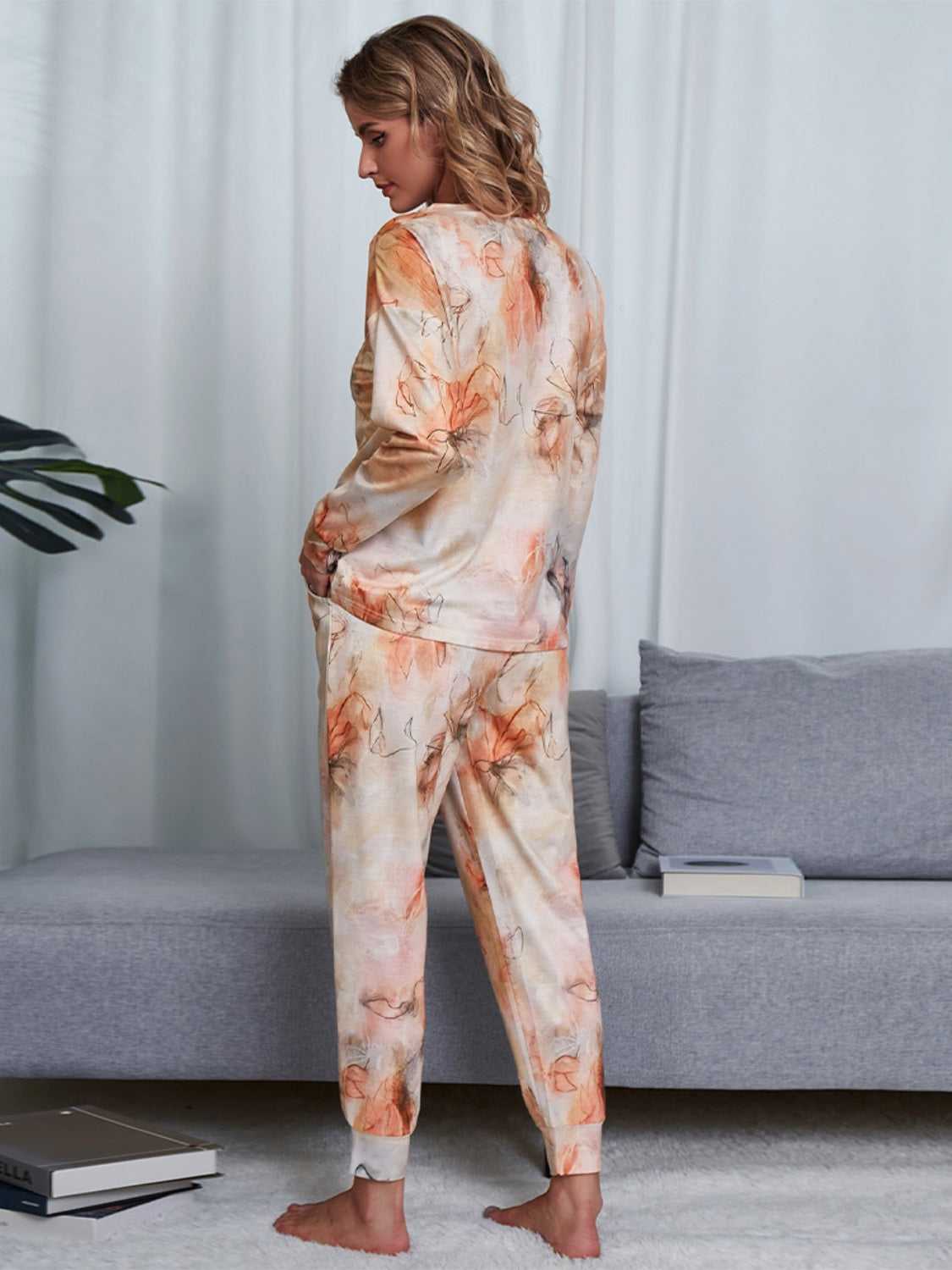 Shiny Tie-Dye Round Neck Top and Pants Lounge Set - felvior