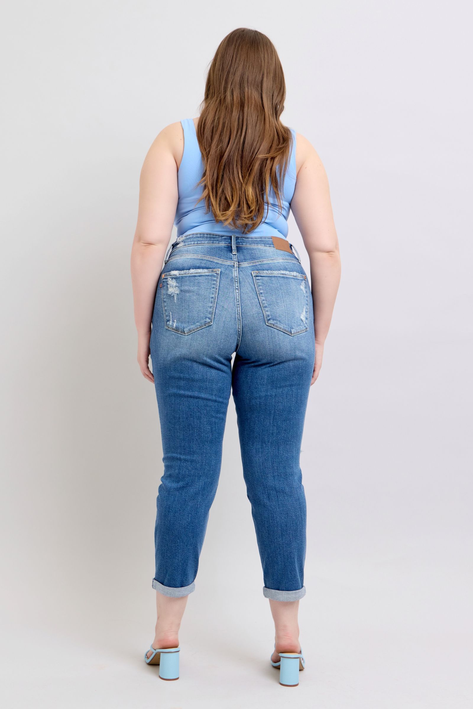 Judy Blue Full Size Button Fly Distressed Jeans with Pockets Plus Size - felvior