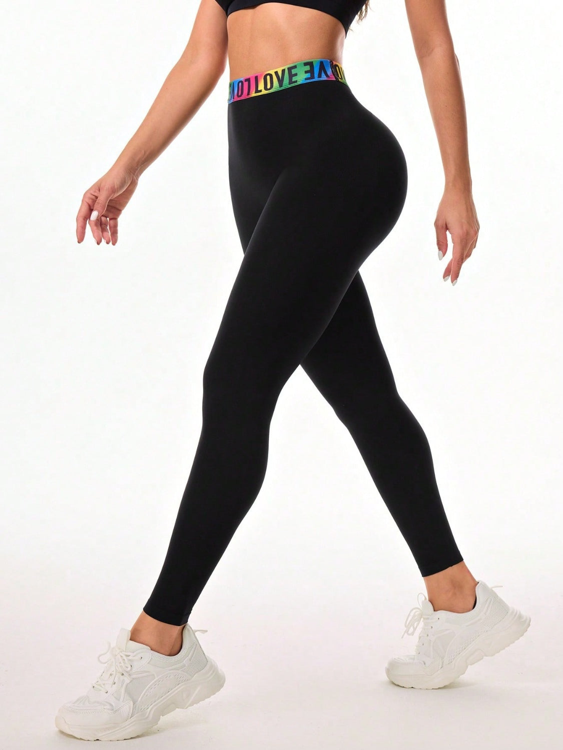 Letter Printed High Waist Active Leggings - felvior