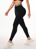 Letter Printed High Waist Active Leggings - felvior