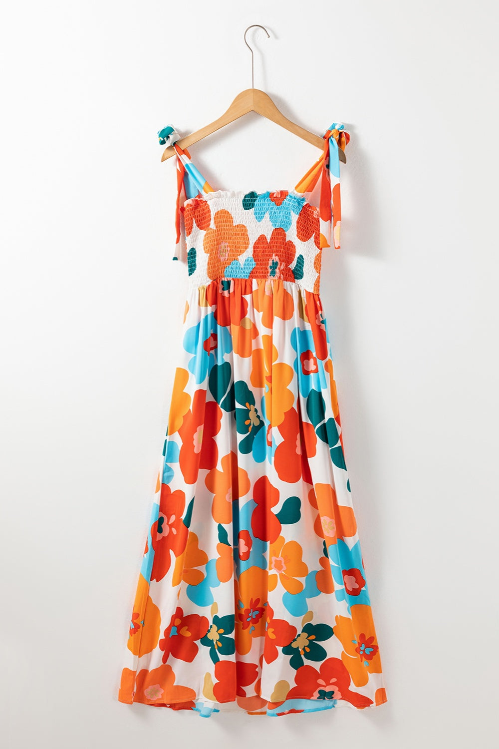 Smocked Printed Square Neck Dress - felvior