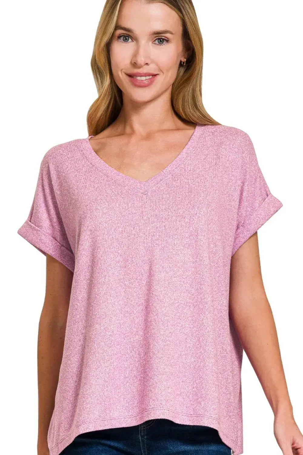 Zenana Soft Melange Hacci V-neck Tee Hauptbild