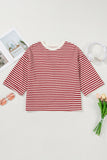 Stripe Bow Decor Cutout Drop Shoulder Top - felvior