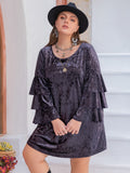 Plus Size Round Neck Flounce Sleeve Mini Dress - felvior