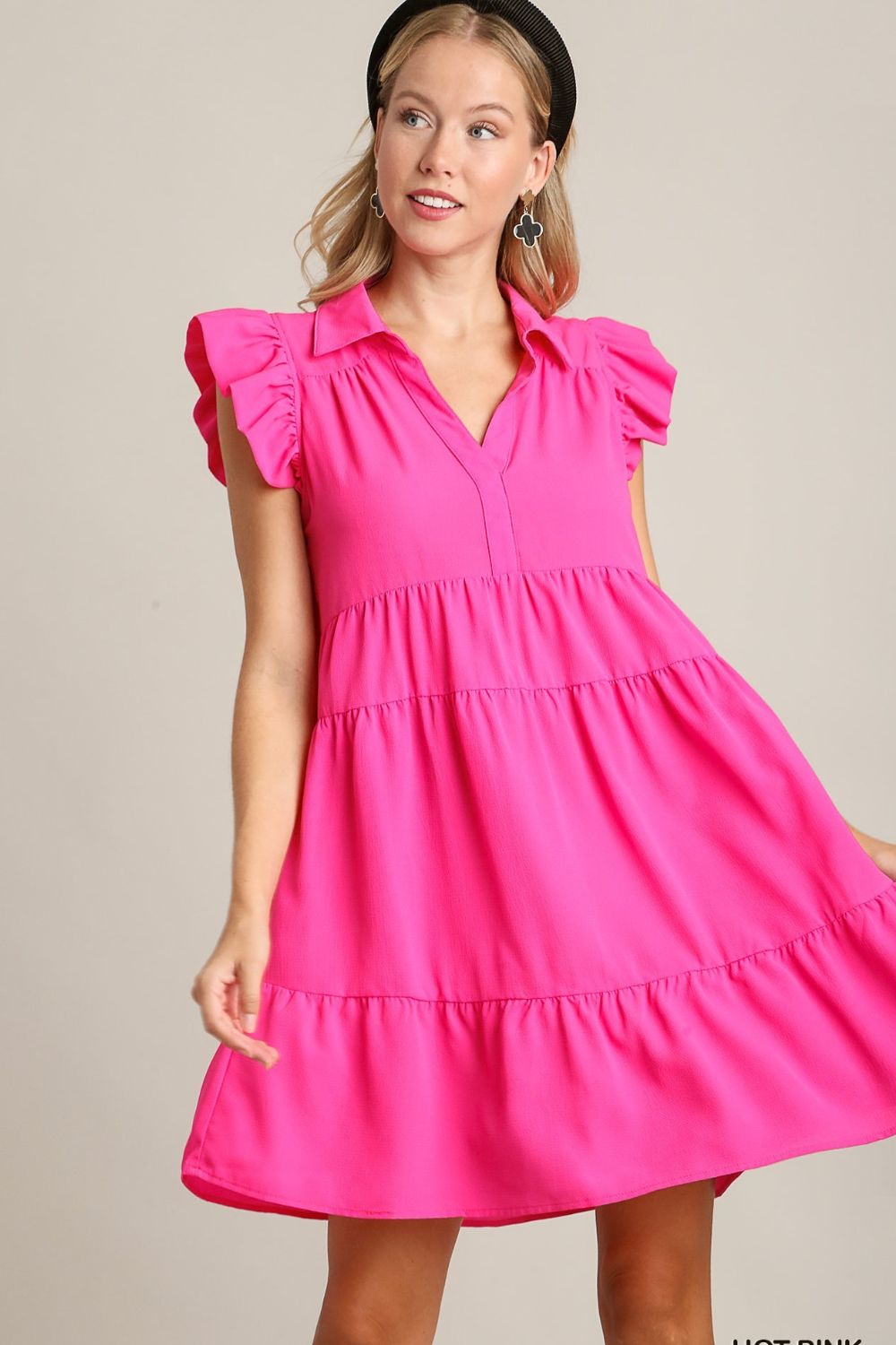 Umgee Full Size Johnny Collar Ruffle Cap Sleeve Tiered Dress Plus Size Hauptbild