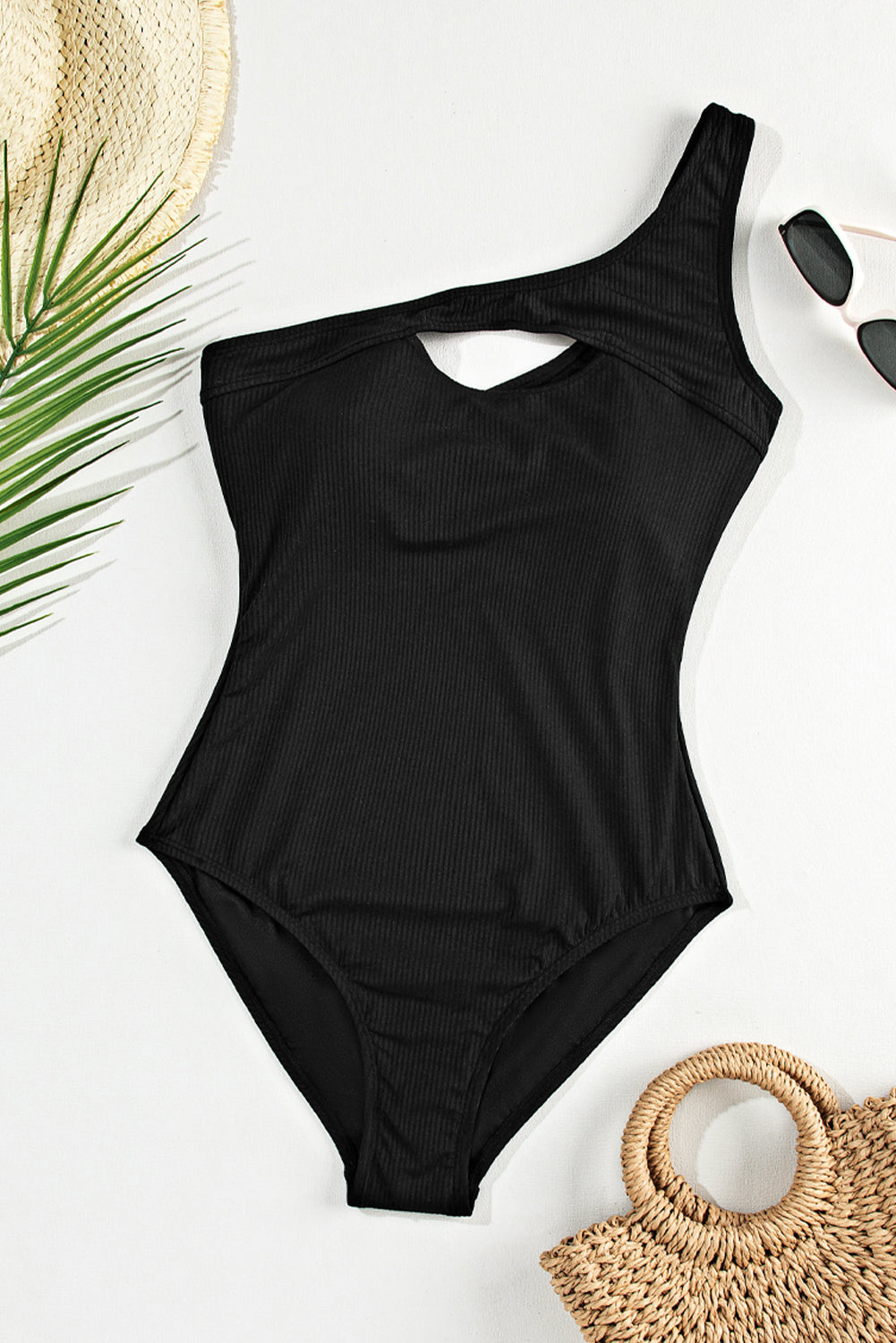 Cutout One Shoulder Sleeveless One-Piece Swimwear - felvior