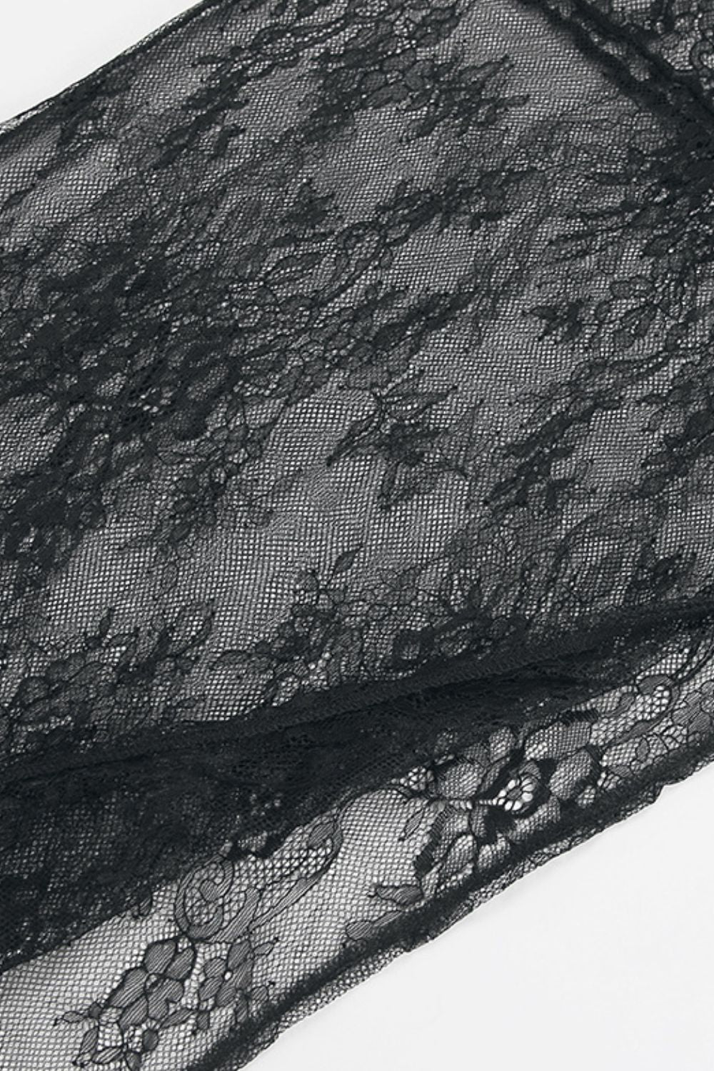 Fringe Round Neck Long Sleeve Lace Sheer Top