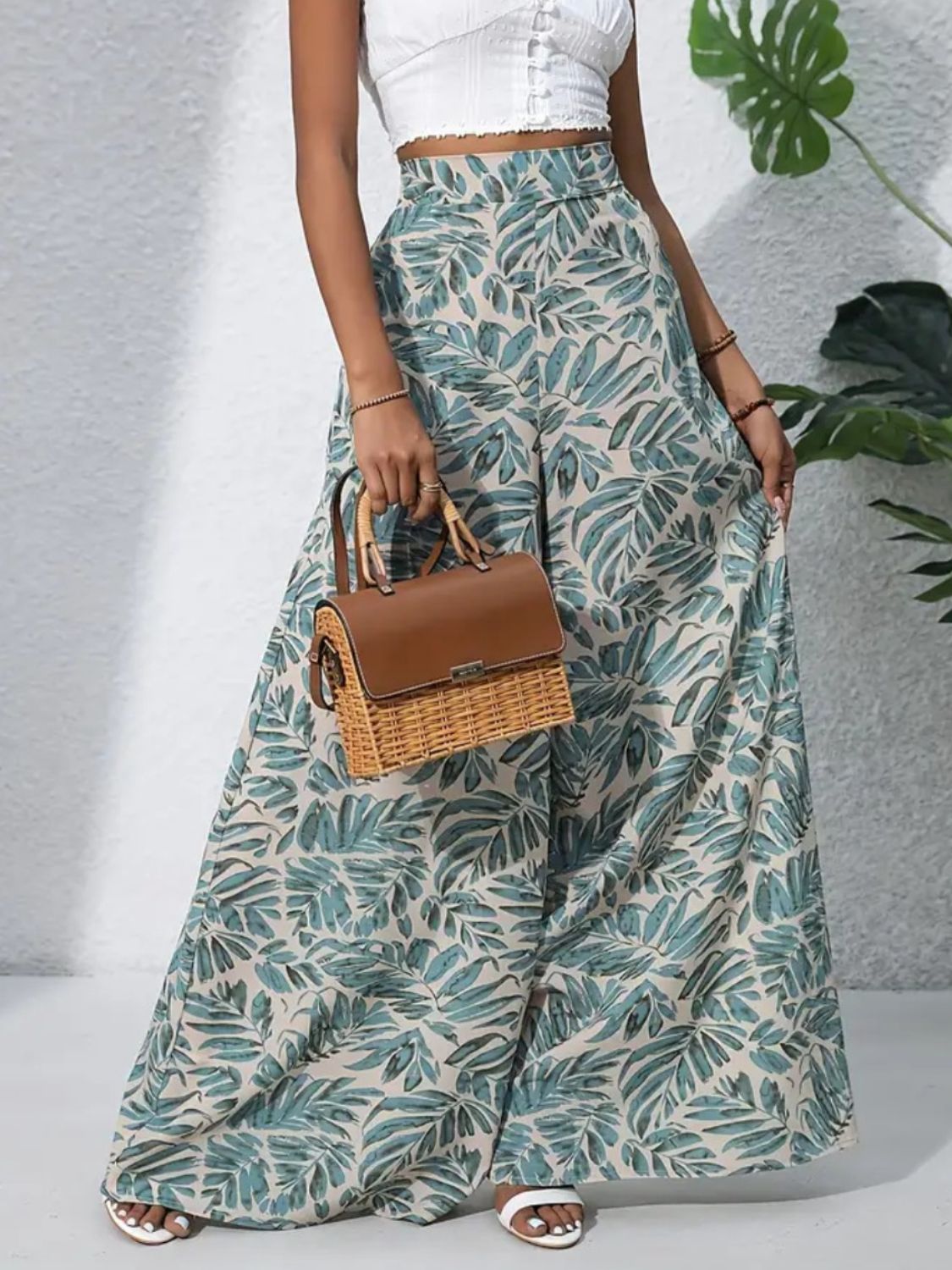 Printed High Waist Wide Leg Pants - felvior