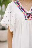 Printed V-Neck Puff Sleeve Top - felvior