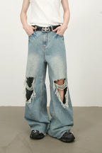 Men's Raw Hem Distressed Jeans