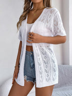 Openwork Open Front Half Sleeve Cardigan
