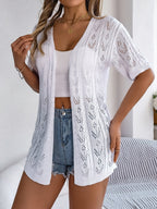 Openwork Open Front Half Sleeve Cardigan