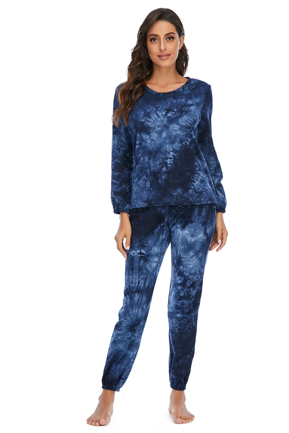 Tie-Dye Top and Drawstring Pants Lounge Set - felvior