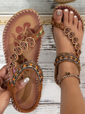 Toe Loop PU Leather Flats Sandals - felvior
