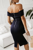 Off-Shoulder Zip-Back Slit Dress - felvior
