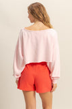 HYFVE Frayed Detail Boat Neck Long Sleeve Crop Top - felvior