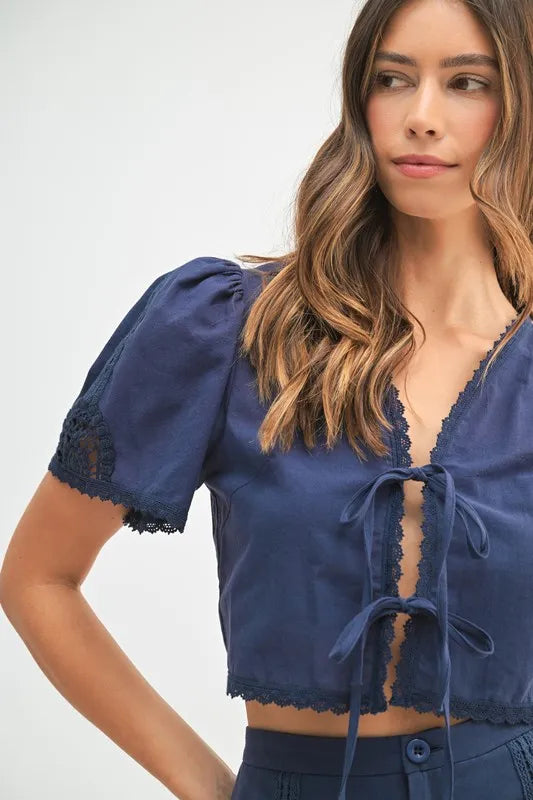 MABLE Crochet Lace Detail Crop Top and Shorts Set - felvior